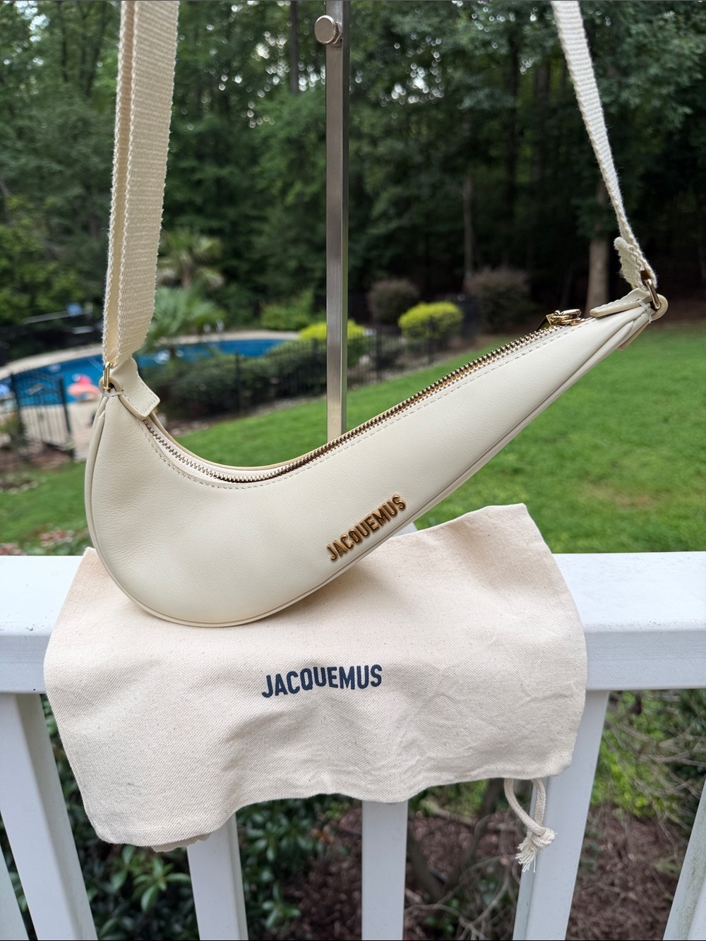 Jacquemus Le Swoosh Cream Crescent Shoulder Bag with Canvas Strap NWT and Dusty